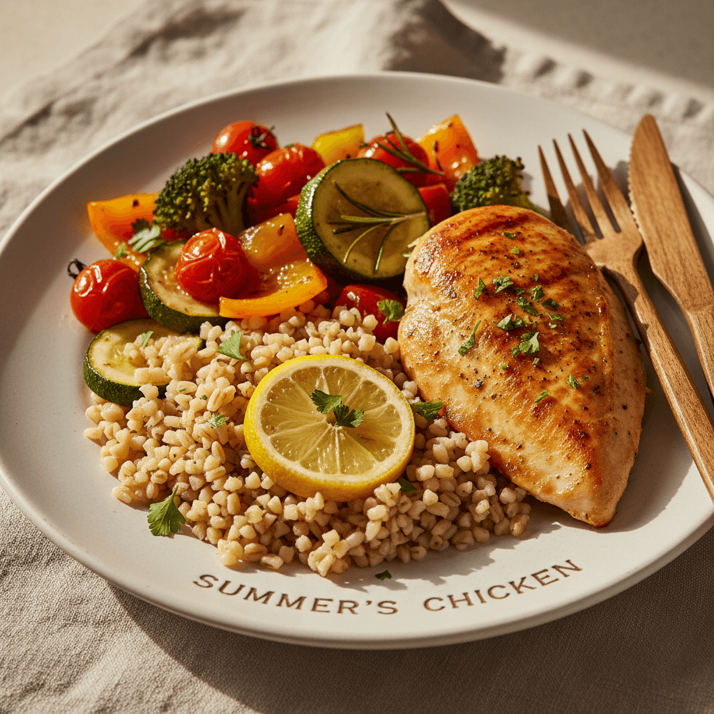 Summer's Chicken served with roasted vegetables